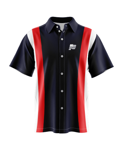 LEADER Button Up Shirt    Patriot Sports   Front View.   Printed all over in HD on premium fabric. Handmade in California.