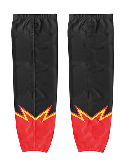 FIREDOGS BLACK Pro Sock   Patriot Sports    Front  View. Printed all over in HD on premium fabric. Handmade in California.